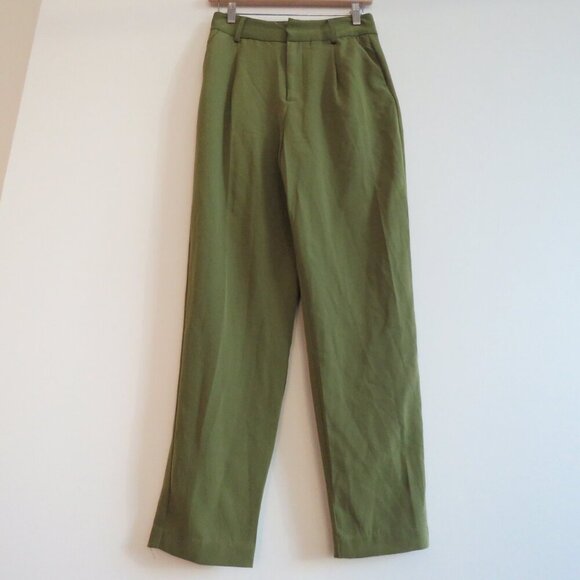 JASON WU High Rise Pleated Crepe Pants in Khaki Green Minimalist - Size US 2 - Picture 7 of 13